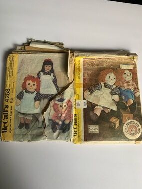 Vintage McCall’s Raggedy Ann Andy Sewing Patterns 2531 4268 Dolls 1970s Lot